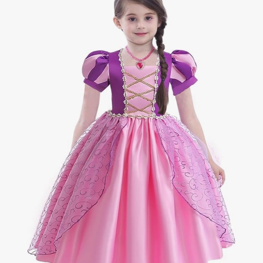 Rapunzel Disney Princess Tangled Dress Up Halloween Costume Set Girls Gown Wig - Picture 2 of 15